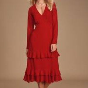 Lulu's Sway This Way Ruffled Long Sleeve Midi Dress